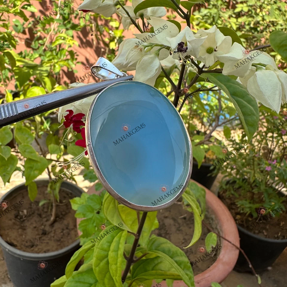 Colgante de plata 925 pulido liso calcedonia azul 123,30 quilates certificado natural Foto 4 de 4