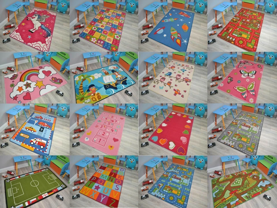Kids Play Mat Rug Bright Multi Designs Washable Anti Slip Soft Latex Backing