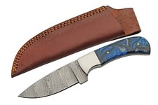 Damascus Hunter 4" Blade Black - Blue Resin Handle Fixed Knife - DM-1380