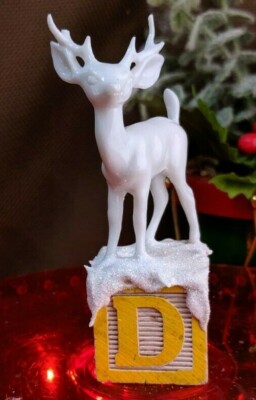 Vintage Toy Block & White Deer - D - Handmade Christmas Decor