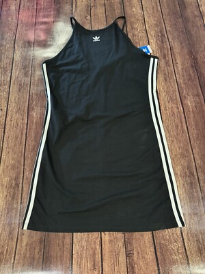 Adidas Halter 2000s Retro Style Dress Women s Size XL Black With Side Stripes