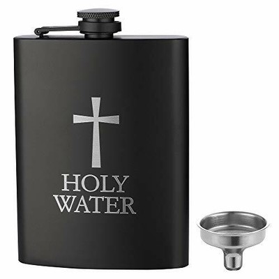 Holy Water 8oz 18/8304 Stainless Steel Black Hip Flask For Liquor Leakproof With