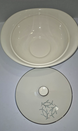 MCM Vintage piedistallo servizio ciotola con coperchio ~ piatto coperto ~ blu ~ floreale su coperchio - Foto 12 di 12