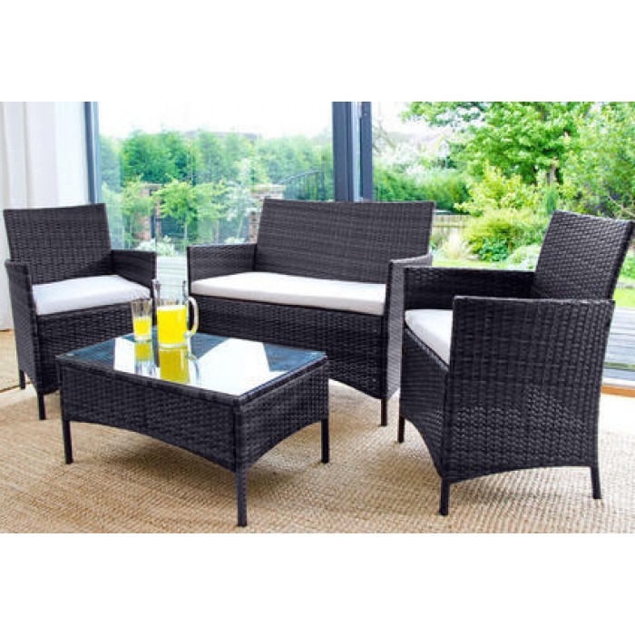 RATTAN GARDEN FURNITURE SET 4 PIECE CHAIRS SOFA TABLE OUTDOOR PATIO SET