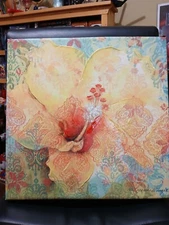 Susan Winget 18x18" icanvas Yellow Flower Over Colorful Background Painting