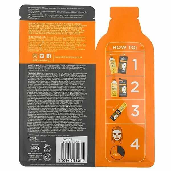 Skin Academy Indulge Serum Sheet Face Mask SACHET refresh firm anti aging - Image 2 of 2