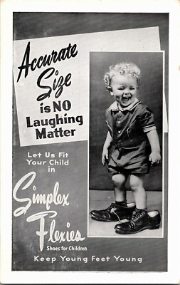 Simplex Flexies Childrens Shoes Child Laughing in Adult Shoes Vtg Postcard F27