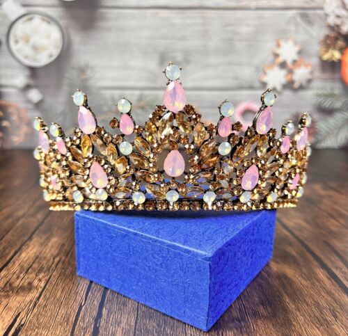 Baroque Vintage Champagne Pink Crystal, Wedding Gemstone Crown for Bridesmaid - 第 1/4 張圖片
