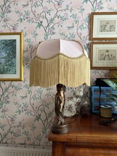 Tara - 14” Handmade Pink Silk Fringed Lampshade - Gold Fringe Satin Lining Deco