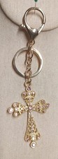 Pink Rhinestone Gold Cross Bag Charm Keychain Key Ring Crystal NWOT