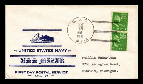 DR JIM STAMPS US COVER USS MIZAR NAVAL CANCEL FIRST DAY POSTAL SERVICE