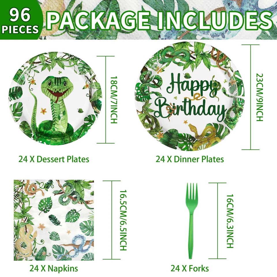 96 Pcs Snake Birthday Party Supplies Reptile Jungle Swamp Snake Plates and Na... - Image 2 of 4