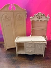 Vintage 60’s Barbie Cream Susy Goose Armoire  Closet Wardrobe dresser shelf