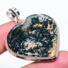 Moss Agate Heart Shape Gemstone Pendant Handmade Beautiful Jewelry 1.9" FP 3239