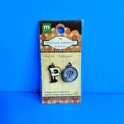 2010 MAKING MEMORIES RARE VINTAGE GROOVE ''P'' CHARM Jill Schwartz Sterling Plated