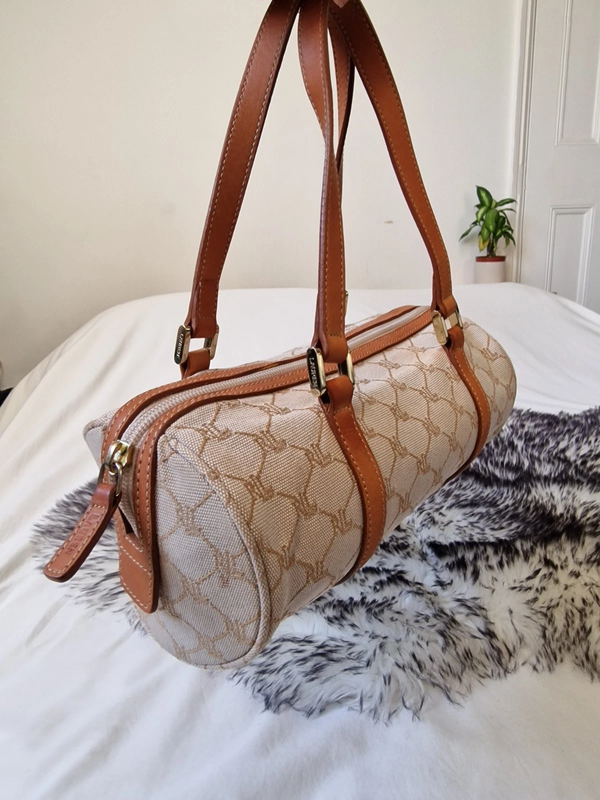 Vintage Beige Brown Baguette Y2k Shoulder Hand Bag Ralph Lauren Leather 90s Y2K