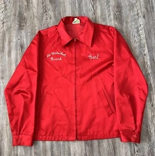Vintage 40s 50s Satin Chain Stitched Bowling Red Jacket Talon Zipper