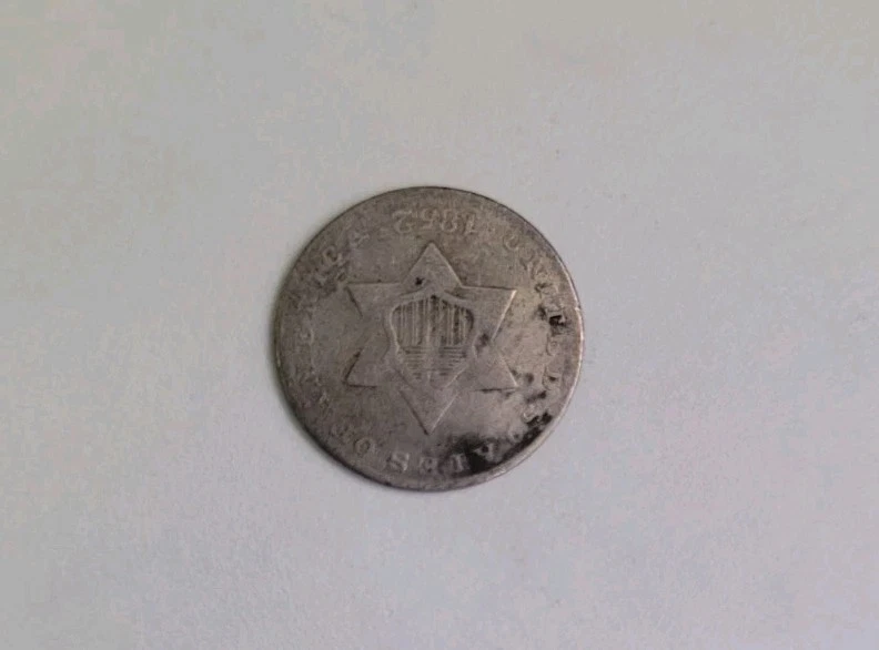 Bonita moneda tipo circulada 3 piezas trime pieza plata tres centavos 1852 Foto 4 de 4