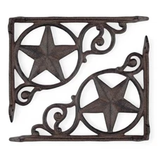 Western Star Shelf Brackets – Set of 2 Rustic Cast Iron Scroll Heavy Duty 9"
