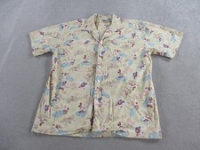 Vintage Disney Shirt Mens Large Tan Mickey Mouse Hawaiian Print Button Up 90s