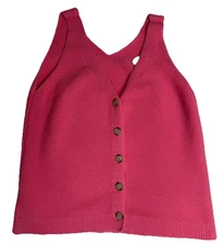 Loft Womens Pink Sleeveless Knit Sweater Tank Top Medium Button V-Neck