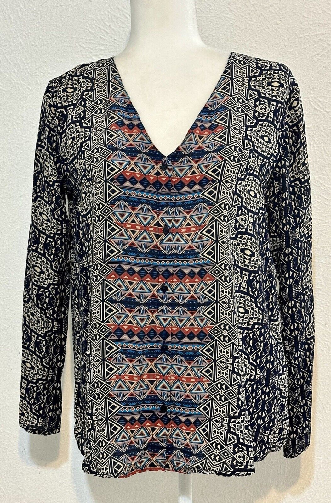 Anthropologie Tolani Women Size S Silk Geometric Tunic Blouse Boho Patchwork