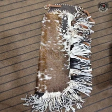 Men Western Cowboy Chinks Cowhide Leather Rodeo Chaps Brown Fringe Unisex