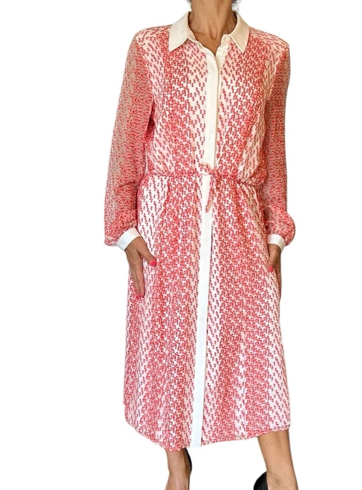 VESTIDO CAMISERO RUNWAY KIMORA LEE SIMMONS NUEVA YORK ROJO SEDA TEXTURIZADO ALEX MIDI 12 Foto 4 de 4