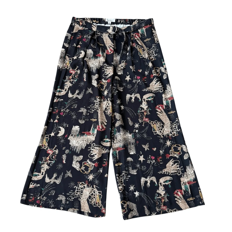 Pantalones de vacaciones recortados de pierna ancha Nicole Miller estampado multicolor talla S Foto 2 de 4