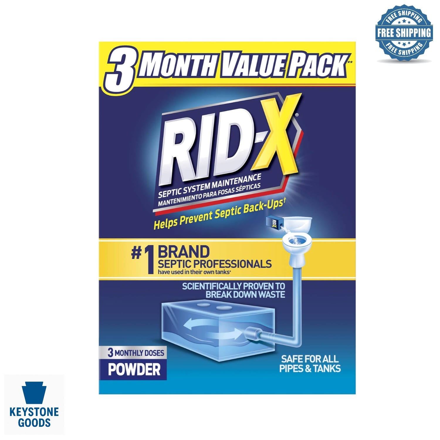 Septic Treatment Powder - 3- Supply, Natural Enzymes & Bacteria