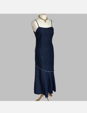NEW ZARA WOMAN BLUE DENIM LINEN BLEND MIDI DRESS RUFFLE HEM SIZE XS Y908E