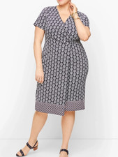 Talbots Plus Knit Jersey Faux Wrap Midi Dress Medallion Print 2X Casual Office