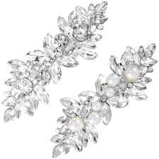 2pcs Rhinestone Hair Clips for Women, Non-Slip French Flower Bridal Hair Barr...