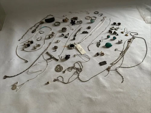 Vtg To Now STERLING Silver Earrings Chains Scrap & Wear Jewelry Lot 130 Grams