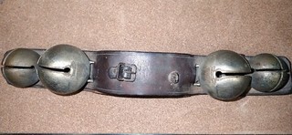Antique Horse Collar Sleigh Bells Brown Leather Strap 4 Brass Bells