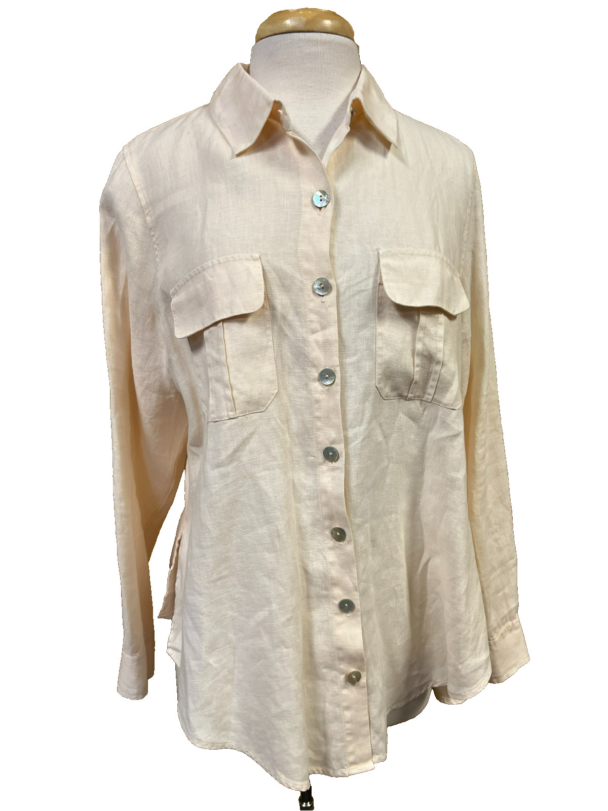 Soft Surroundings Linen Tunic Button Up Shirt Pea… - image 2