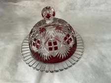 Antique EAPG Ruby Red Block  Flash Glass Butter/ Cheese Dish Early 1900’S
