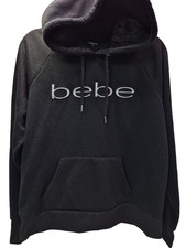 Bebe Women's Embroidered Logo Lined Hoodie Sweatshirt, Black, 1X DEFECTIVE