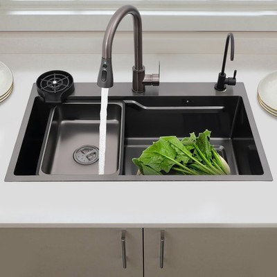 Kitchen Sink Stainless Steel Multifunction Sink w/ Pull-out Faucet Rectangular