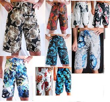 HAWAIIAN SHORTS/BOARDERS WITH HIBISCUS FLOWESRS, SURFER HOLIDAY SWIM BEACH-WEAR