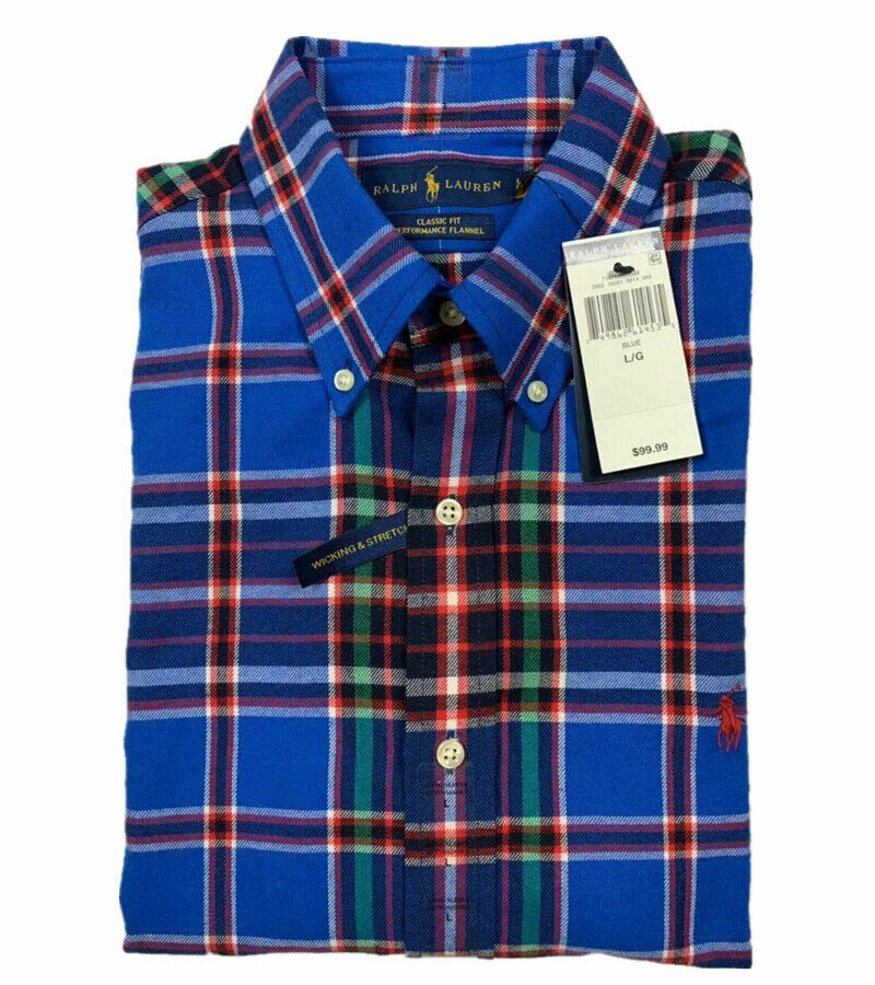Ralph Lauren Men s L Classic Untucked Fit Performance FLANNEL Button Ralph lauren men s l classic untucked fit performance flannel button