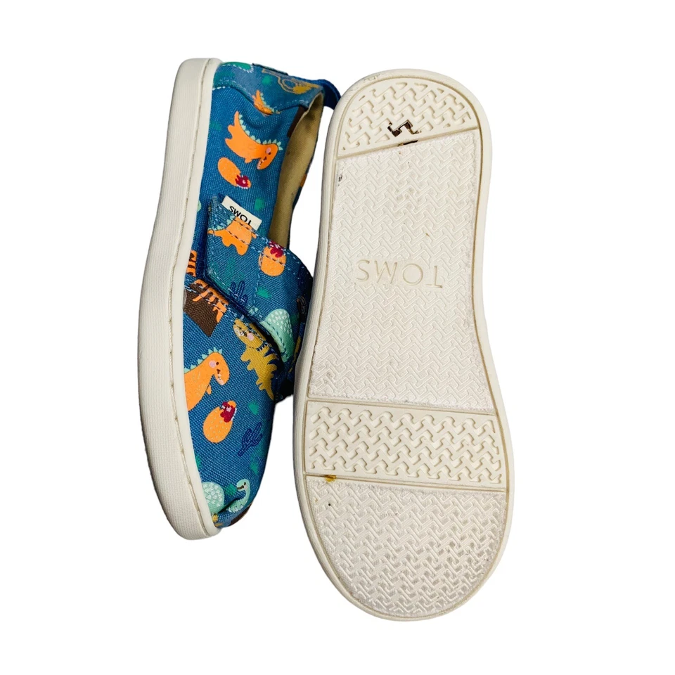 TOMS Pequeña Alpargata Niños Sin Cordones Azul Azul Brilla en la Oscuridad Dinoland Talla 10T Foto 4 de 4