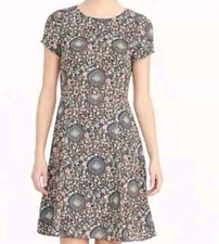 J. Crew Short Sleeve Flutter Dress Size 8 Style H5402 Navy Blue Floral Medallion