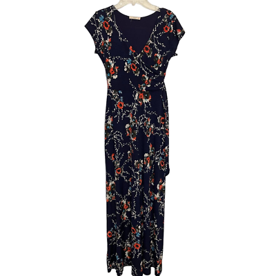 Le Lis Jes Faux Wrap Navy Floral Maxi Dress Size XS/S Stitch Fitch Stretchy  | eBay