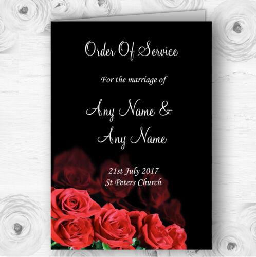 Cubierta de doble cara personalizada para boda rosas negras y rojas orden de servicio - Imagen 1 de 3