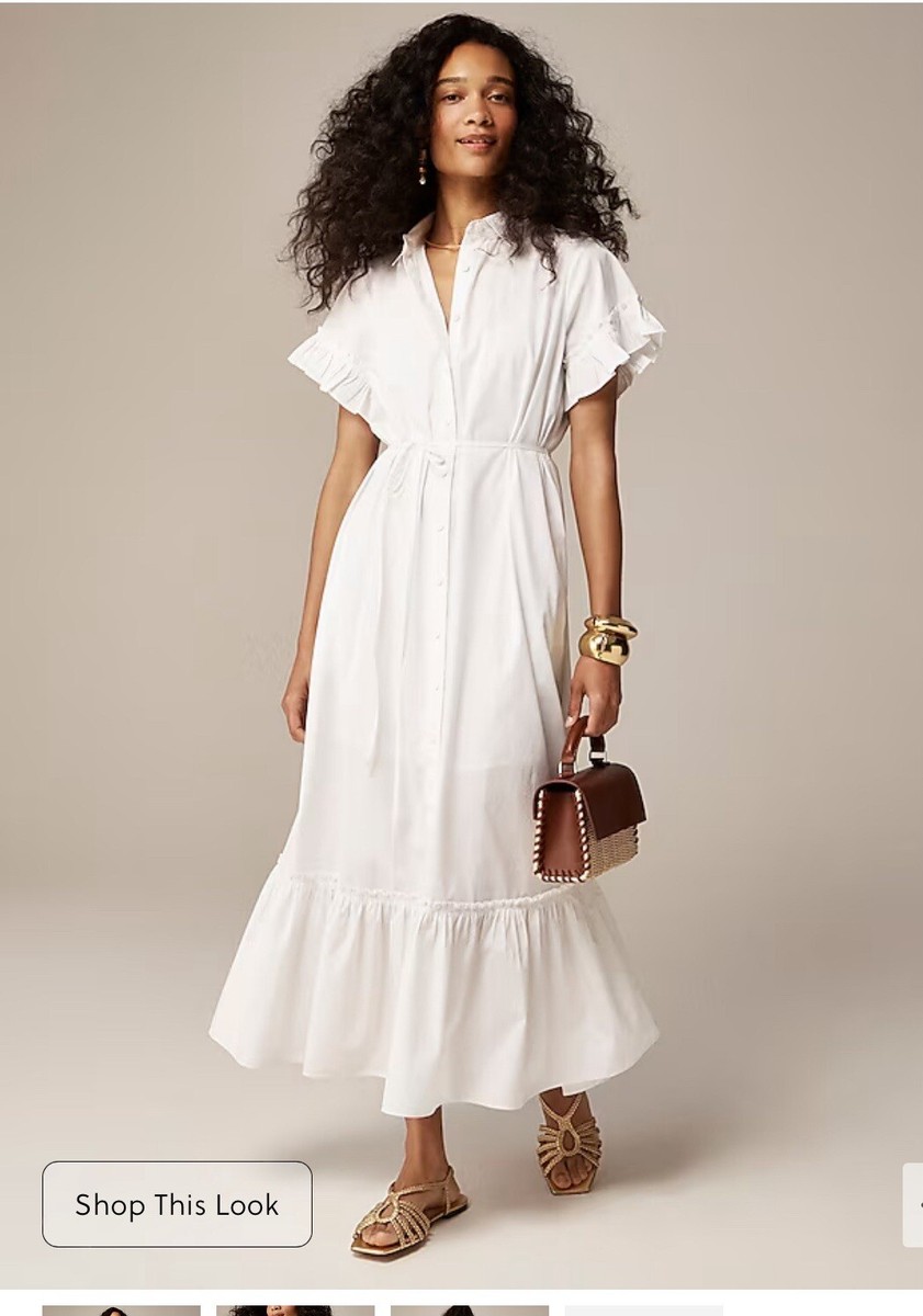 J.CREW Ruffle-hem Amelia Maxi Shirt dress Cotton Poplin New Large