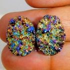 17.25Cts. Natural Rainbow Titanium Druzy Quartz Pair Oval Cabochon Gemstone