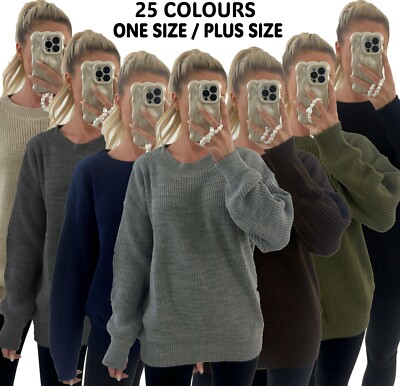 Grobstrickpullover Rundhalsausschnitt Oversize Fischer Oberteil für Damen Neu