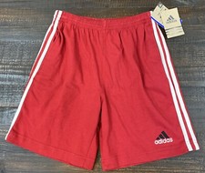 NWT Vintage Adidas Boys YL 14-16 Jersey Classic Shorts Red White Stripes pockets