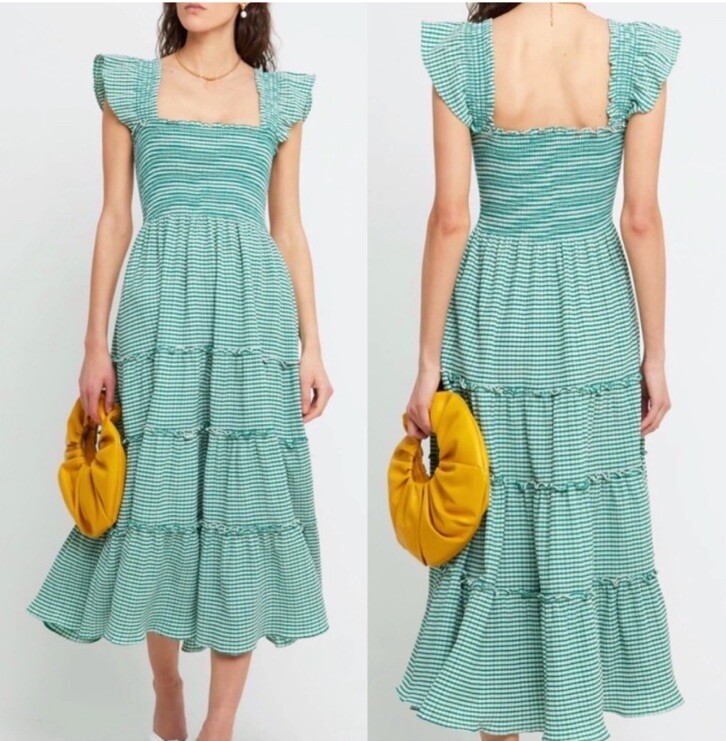 Kourt Calypso Chartreuse Green & White Stripe Tiered Maxi Dress Size Large Kourt Calypso Chartreuse Green & White Stripe Tiered Maxi Dress Size Large
